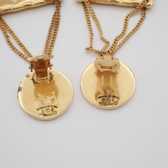 CHANEL CC Logo Matelasse Bag Shape Drop Earrings Clip-On 26 Gold Vintage - Picture 5 of 13